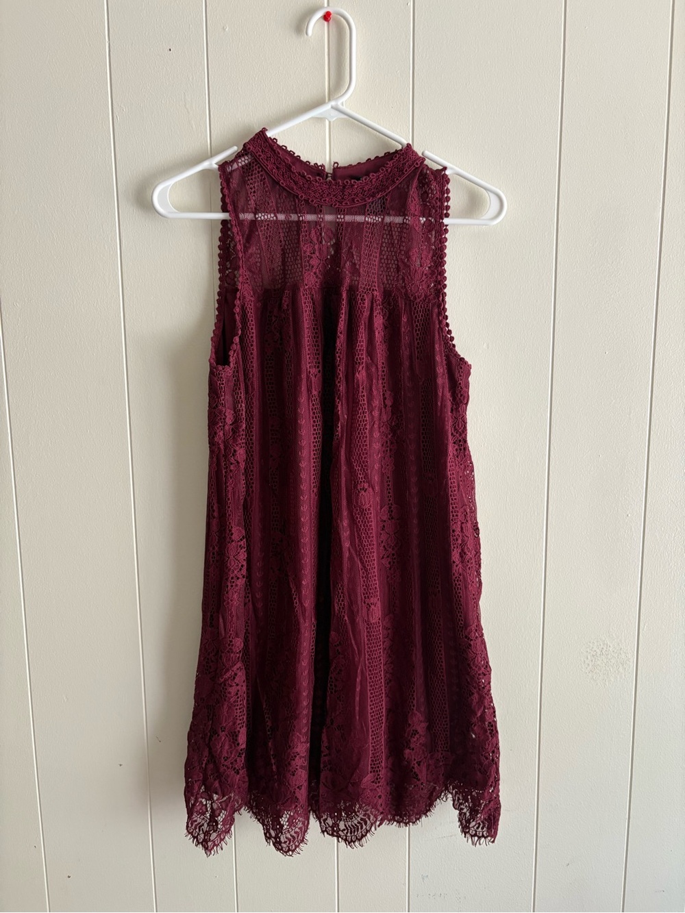 Miss Chievous Burgundy Lace Trim Tank Dress